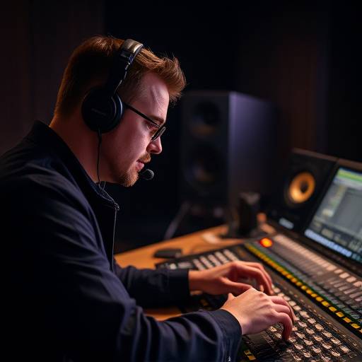 Audio engineer working at a mixing console