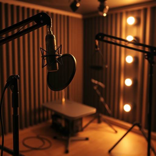 Microphones set up in a recording booth
